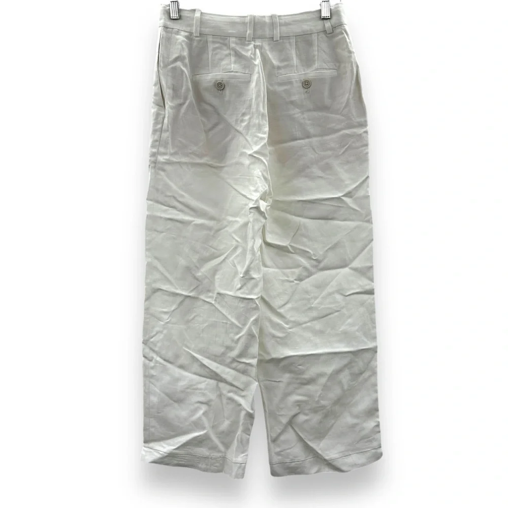 Babaton Agency Viscose Linen Blend High‎ Rise Straight Leg Pants in White Sz 4